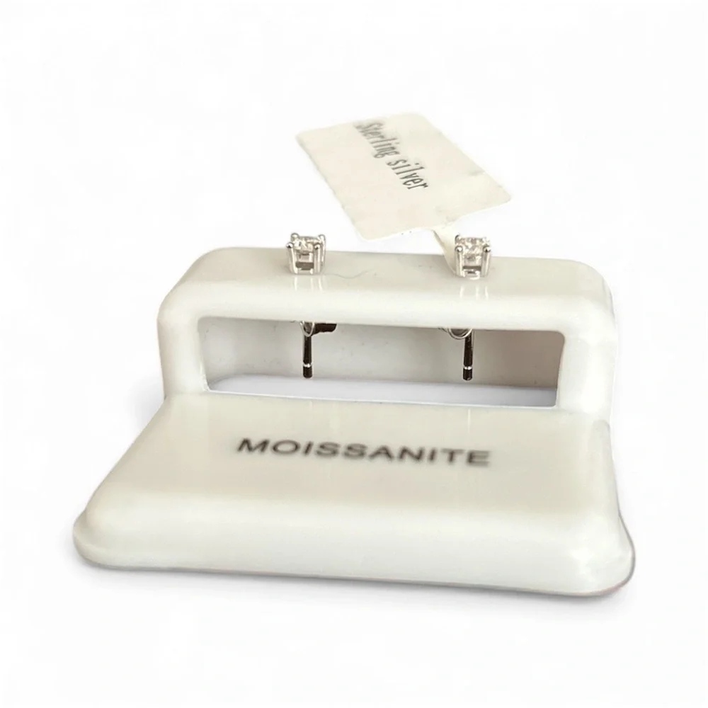 MOISSANITE Sterling Silver Stud Earrings - Picture 2 of 5